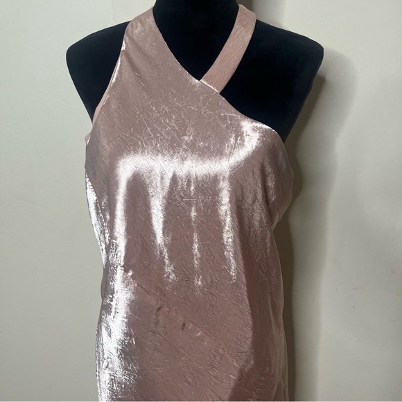 Banana Republic Women’s Pink Hammered Satin One-Shoulder Racerback Dress Sz 10 - Picture 4 of 12